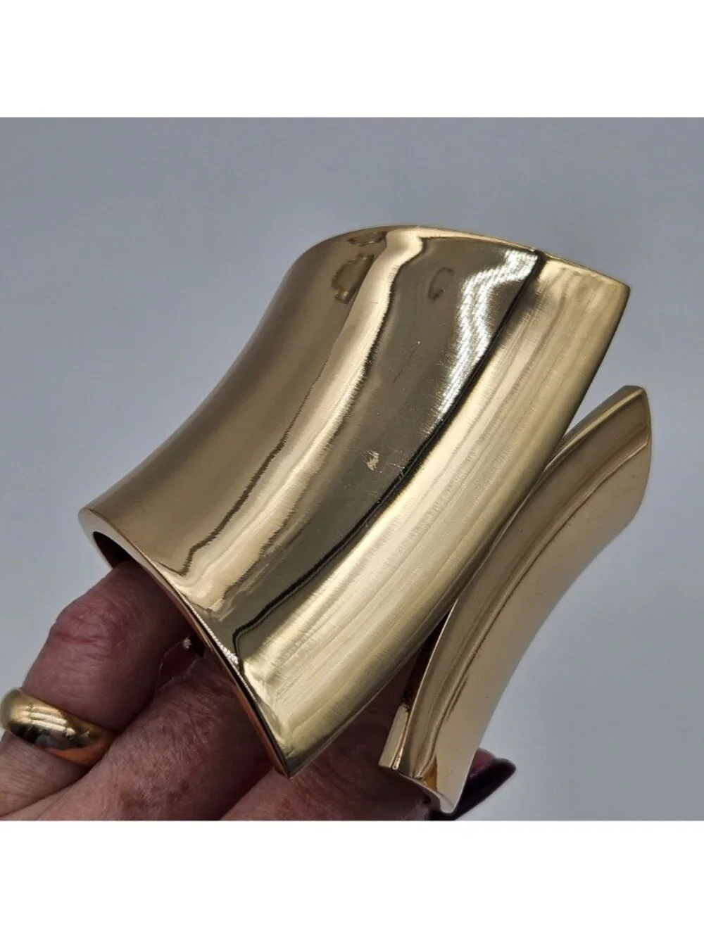 Vintage Gold Tone Wide Off Set Hinge Cuff Bangle Statement 3
